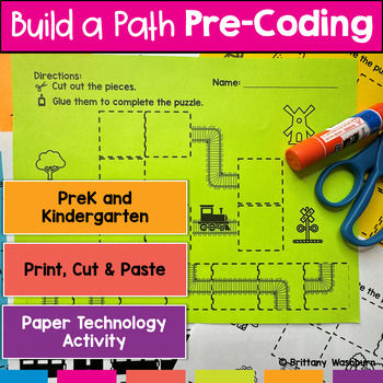 Preview of Build a Path Coding Concepts Printable Cut and Paste Worksheets