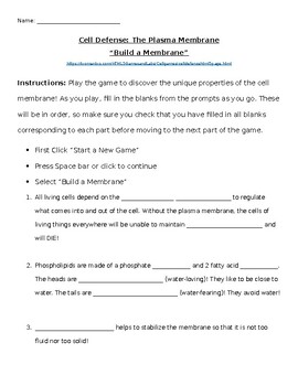 Preview of Build a Plasma Membrane! Virtual Game and Worksheet