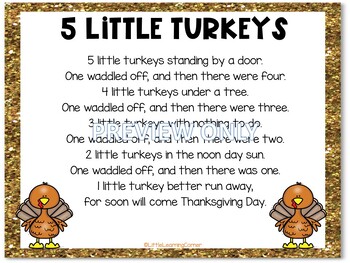 Build a Poem ~ 5 Little Turkeys ~ Thanksgiving Pocket Chart Center