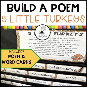 Preview of Build a Poem ~ 5 Little Turkeys ~ Thanksgiving Pocket Chart Center