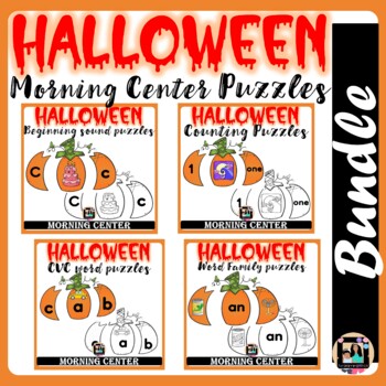 Preview of Build a Pumpkin Halloween Literacy & Math Morning Center Bundle
