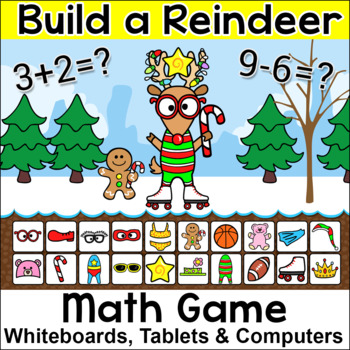Preview of Build a Reindeer Addition & Subtraction Christmas Math Game - Holiday Activity