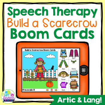 Preview of Build a Scarecrow Fall Boom Cards for Speech Therapy