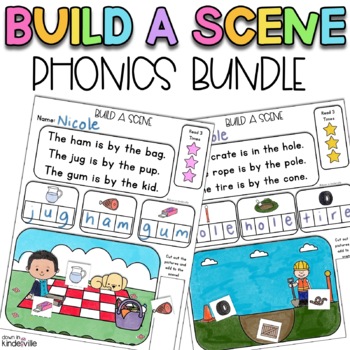 Preview of Build a Scene Phonics Bundle! CVC, Digraphs & Blends, CVCE | Science of Reading