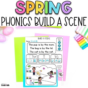 Preview of Build a Scene Spring: CVC Words, Digraphs, Blends, CVCe Words Phonics Worksheets