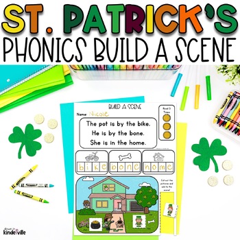 Preview of Build a Scene St. Patrick's: CVC Words, Digraphs, Blends, CVCe Words | Phonics