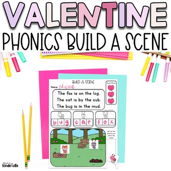 Preview of Build a Scene Valentine: CVC Words, Digraphs, Blends, CVCe Words | Phonics