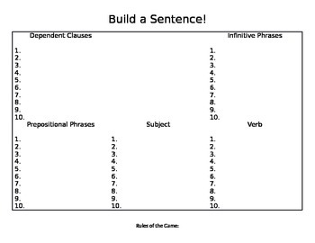 Preview of Build a Sentence Game