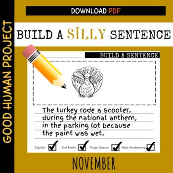 Preview of Build a Silly Sentence: NOVEMBER | Writing Practice | Checklist