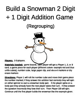 Preview of Build a Snowman 2 Digit + 1 Digit Addition Regrouping Game