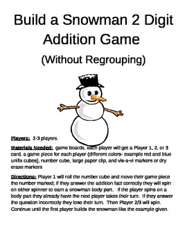 Preview of Build a Snowman 2 Digit Addition Without Regrouping Games