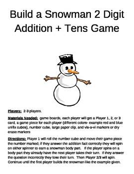Preview of Build a Snowman   2 digit addition plus tens game