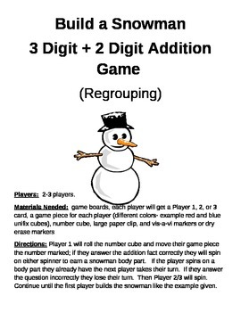 Preview of Build a Snowman 3 Digit + 2 Digit Addition With Regrouping Games