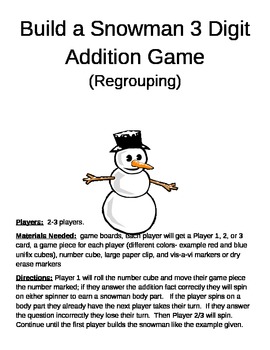 Preview of Build a Snowman 3 Digit Addition With Regrouping Games