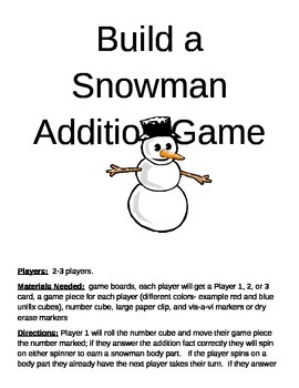 Preview of Build a Snowman Addition Multiple Skills Game BULK