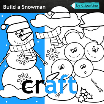 Build a Snowman Clip Art BW-craft by Clipartino | TPT