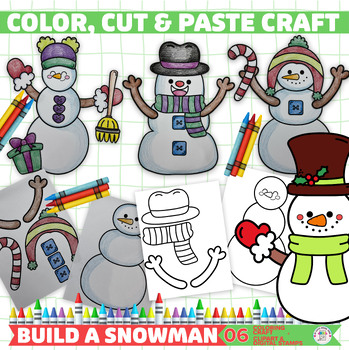 Build a Snowman Coloring Craft, Clipart and Digital Stamps | TPT