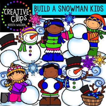 Preview of Kids Building a Snowman Clipart {Creative Clips Clipart}