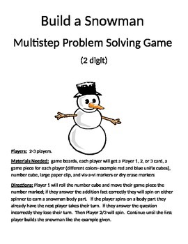Preview of Build a Snowman Multistep Problem Solving 2 digit
