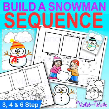 Preview of Build a Snowman Sequencing Picture Cards Sequence Story Order of Events Winter