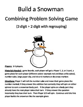 Preview of Build a Snowman Word Problems 3 Digit Addition With and Without Regrouping