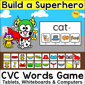 Preview of Build a Superhero Dog CVC Game for SmartBoards, iPads & Chromebooks