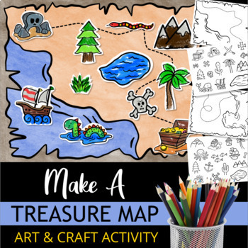 make a treasure map art and craft coloring printable activity by prawny