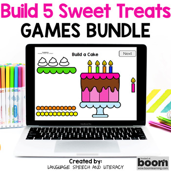 Preview of Build 5 Sweet Treats Speech Therapy, Digital Games,  Boom Card Games, Incentives