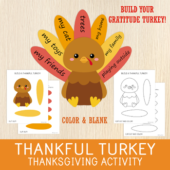 Preview of Build a Turkey Craft, Thankful Turkey, Thanksgiving Activity, Gratitude Turkey