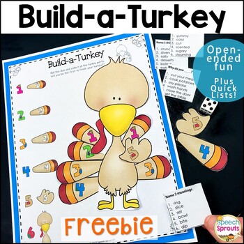 Preview of Thanksgiving Speech Therapy and Language Build a Turkey Activities for Any Goal