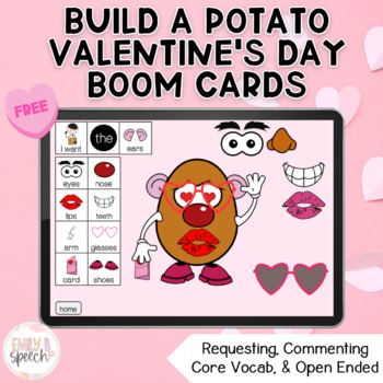 Preview of Build a Valentine Potato FREEBIE Boom Cards | Sentence Strips Speech Language