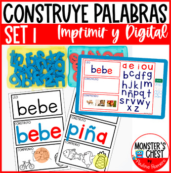 Preview of Build a Word Spanish Boom Cards Printables Construir palabras Deletreo bisilabas