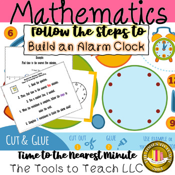 Preview of Build an Alarm Clock Elapsed Time to the Nearest Minute Craft Worksheet Packet