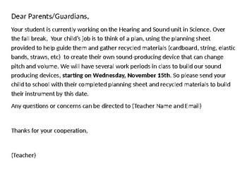 Preview of Build your own Instrument Parent Letter