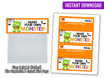 Preview of Build your own monster Treat Bag Topper, Halloween Night Goodies Bag Ideas