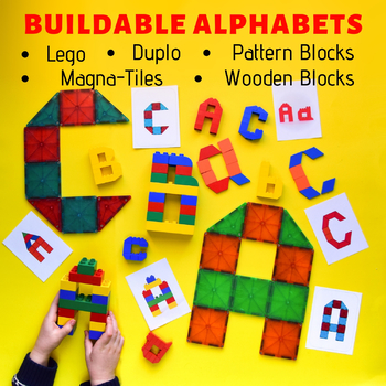 Preview of Alphabet STEM BUNDLE: Lego, Duplo, Magna-Tiles & Pattern Block Letters