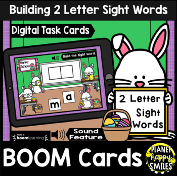 Preview of Building 2 Letter Sight Words BOOM Cards:  Easter Bunnies at School Theme