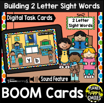 Preview of Building 2 Letter Sight Words BOOM Cards:  Kids Theme