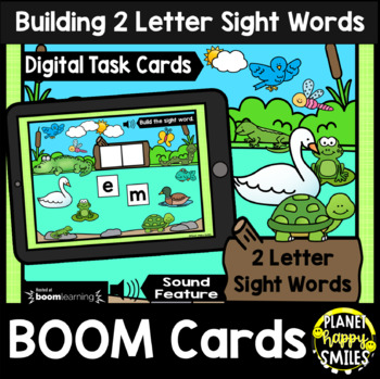 Preview of Building 2 Letter Sight Words BOOM Cards:  Pond Animals Theme
