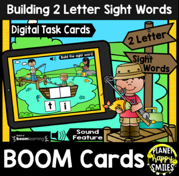 Preview of Building 2 Letter Sight Words BOOM Cards:  Spring Fishing Theme
