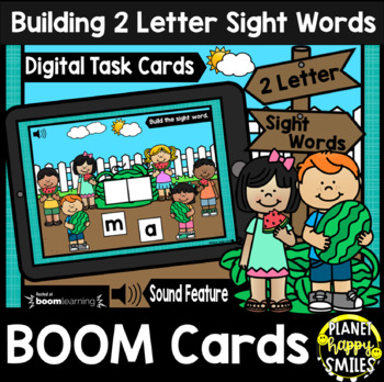 Preview of Building 2 Letter Sight Words BOOM Cards:  Summer Watermelon Patch Theme
