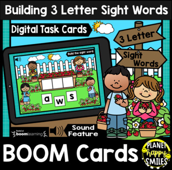 Preview of Building 3 Letter Sight Words BOOM Cards:  Summer Strawberry Patch Theme