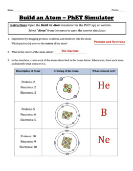 Preview of Building Atoms, Ions, and Isotopes -- Digital Lab (PhET Simulator) Worksheet