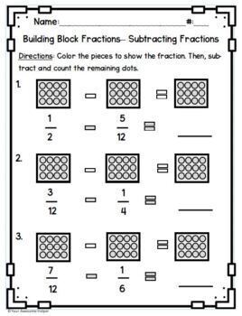 Building Block LEGO Fractions Review Activity Printable math fraction  practice