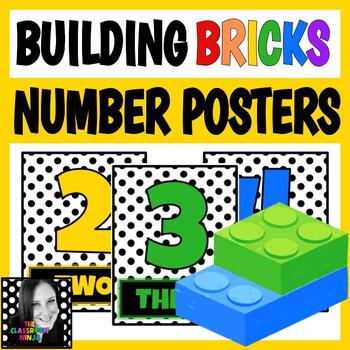 Preview of Building Bricks Classroom Decor Number Posters 0-20 Number Line and Math