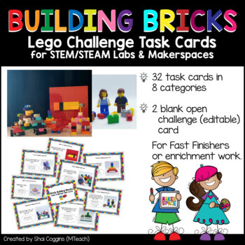Preview of Building Bricks Lego Challenge STEM/STEAM Task Cards for Makerspace Construction