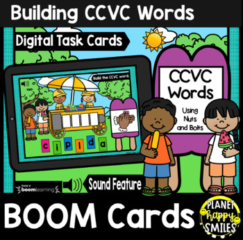 Preview of Building CCVC Words with Nuts and Bolts BOOM Cards:  Summer Popsicle Cart Theme