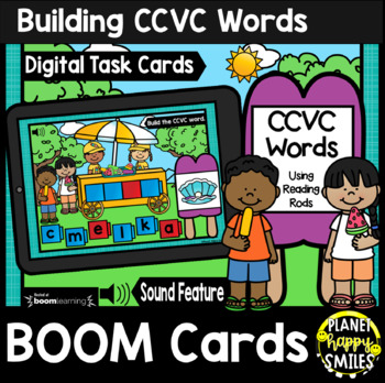 Preview of Building CCVC Words with Reading Rods BOOM Cards:  Summer Popsicle Cart Theme