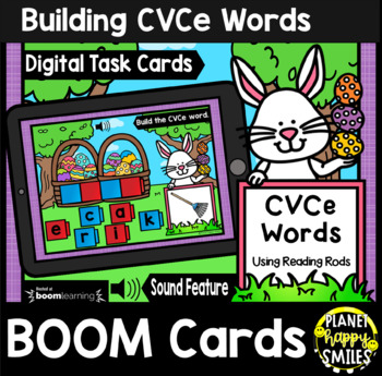 Preview of Building CVCe Words with Reading Rods BOOM Cards:  Easter Egg Basket Theme