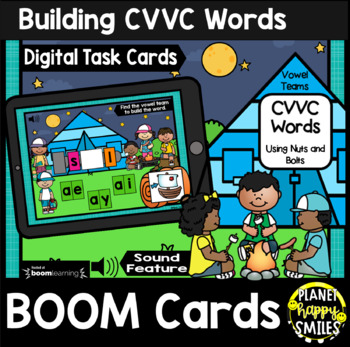 Preview of Building CVVC Words with Nuts & Bolts BOOM Cards:  Summer Backyard Camping Theme
